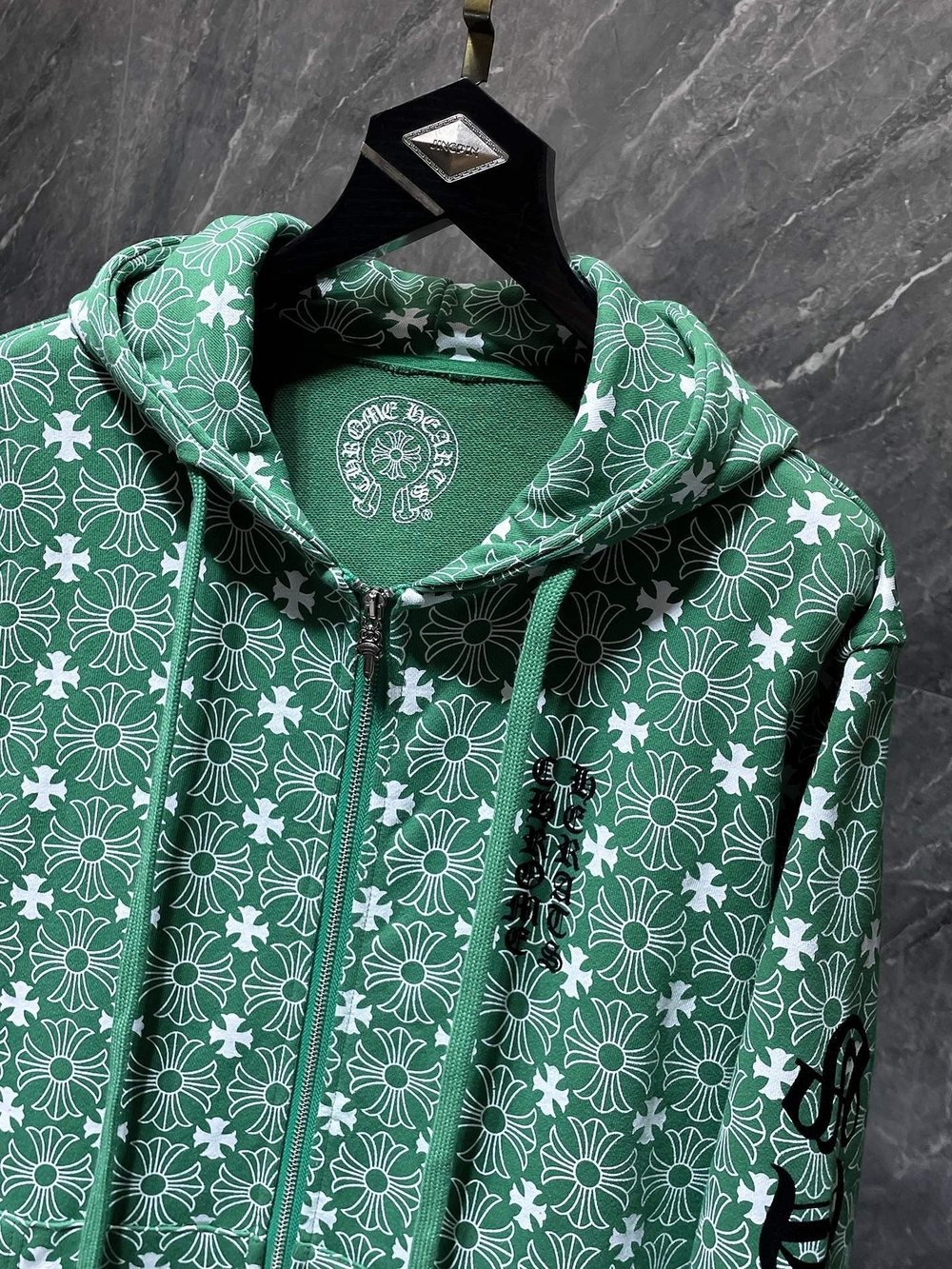 Chrome Hearts Green Floral Zip-Up Hoodie Jacket